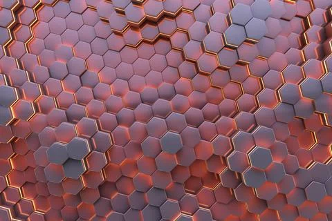 Glowing Hexagonal Fuel Cells. Abstract background. Illustrazione stock