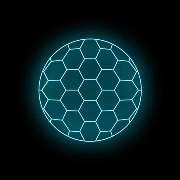 Glowing hexagonal grid creating futuristic sphere on dark background Stock Illustration