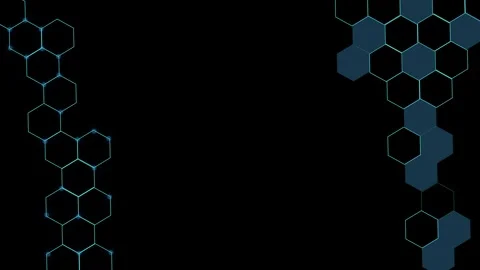 Glowing hexagonal grid elements arranged vertically on left and right moder.. Stock Footage 335488042