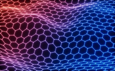 Glowing hexagonal grid neon background, 3d rendering. 스톡 일러스트