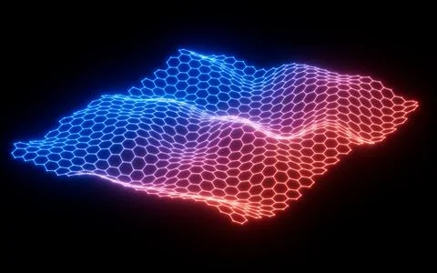 Glowing hexagonal grid neon background, 3d rendering. Stockillustratie