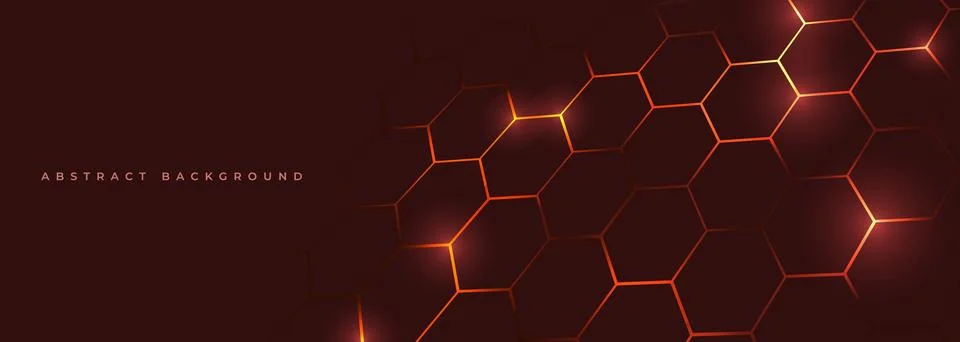 Glowing hexagonal network on maroon abstract background with luminous nodes Illustrazione stock