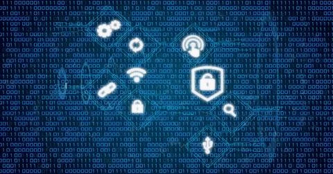 Glowing hexagonal nodes forming diagonal arc in security dashboard, showing Stock Illustration