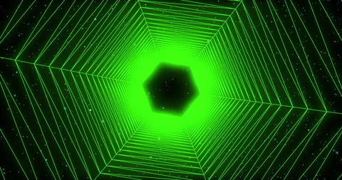 Glowing hexagonal tunnel in dark space with stars. Slow Rotation, bright neon 動画素材 285933782