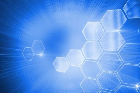 Glowing hexagons on blue background Stock Photos