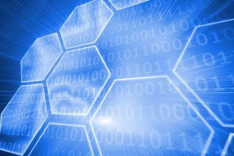 Glowing hexagons on blue background 写真素材
