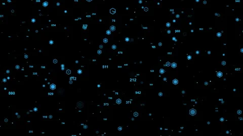 Glowing Hexagons, Data Points And Numbers In Futuristic Cyberspace Stock Footage 336781150