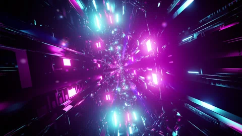 Glowing High-Speed Neon Light Rotating Tunnel Stock Footage 259865875