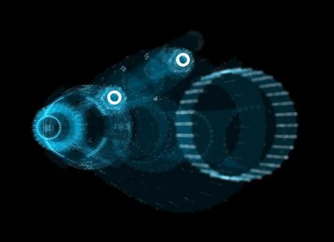 A glowing hologram of a mechanical object Stock Illustration