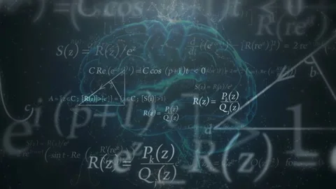 Glowing Holographic Brain Surrounded by Math Equations Stockbeeldmateriaal 337048882