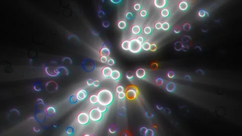Glowing Holographic Bubbles with Volumetric Light Rays Stock Footage 345131366