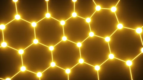 Glowing honeycomb texture in neon light on a black background. 스톡 동영상 229076864