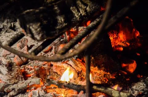 Glowing hot flame close up of a Fire Stock Photos