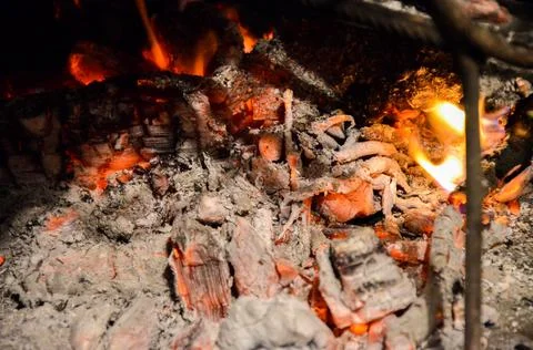 Glowing hot flame close up of a Fire Stock Photos