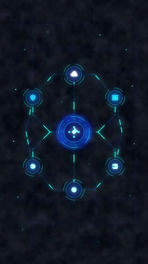 Glowing hud circle interface, futuristic digital ui data network, cyber tec.. Stock Footage 348340299