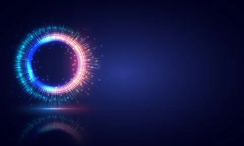 Glowing HUD circle. Light , ray and sparking ring. Colorful tunnel. Bright bo Stock Illustration