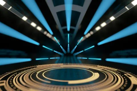 Glowing HUD elements in the dark room, 3d rendering. イラスト素材