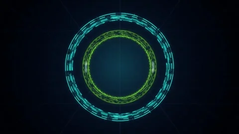 Glowing HUD tech circles rotating seamless loop motion background Stock Footage 347342303