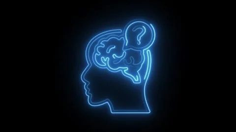 Glowing human brain and question mark symbol on black background for concep.. Stock Footage 309914054