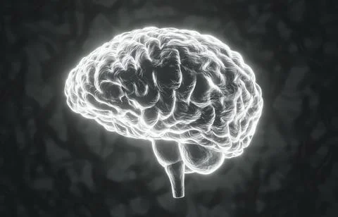Glowing human brain on a dark background Stock Photos