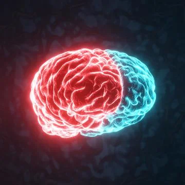 Glowing human brain on a dark blue background Stock Illustration