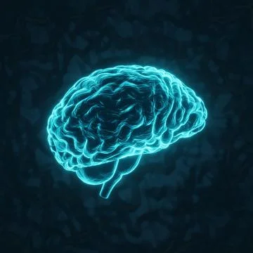 Glowing human brain on a dark blue background Illustrazione stock