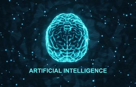 A glowing human brain on a dark blue background Illustrazione stock