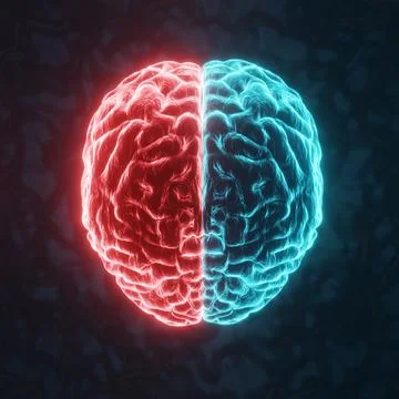 Glowing human brain on a dark blue background Stock Illustration