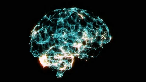 Glowing human brain with nerve cells rotating  model.(loop video) Video stock 134675107