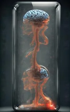 Glowing human brain transform ai in a glass dome Illustrazione stock