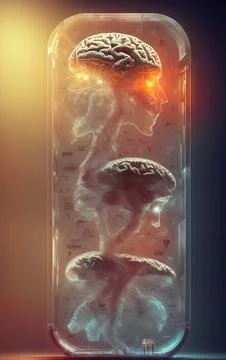 Glowing human brain transform ai in a glass dome Illustrazione stock