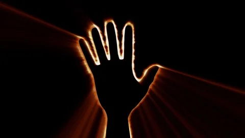Glowing human hand surrounded by glittering energy . 3d animation Stock-Footage 124490785