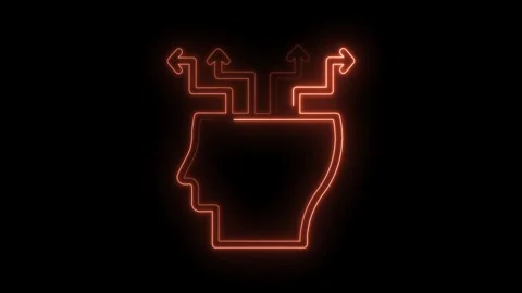 Glowing human head with arrows symbolizing thinking decision making process on Stock Footage 322962808