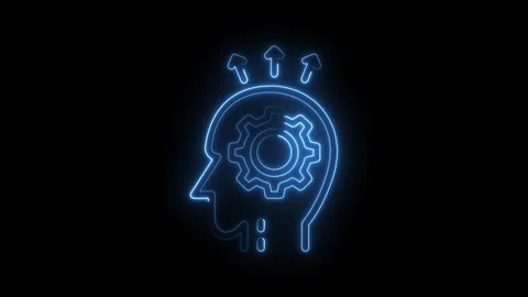Glowing human head with cogwheel inside and arrows above concept of ideas Stock Footage 322963190