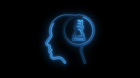 Glowing human head silhouette with rook chess piece shows strategic thinkin.. Stock Footage 308605789