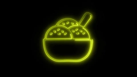 Glowing Ice Cream Cup Icon in HD Video Neon Animation Stock Footage 304556372