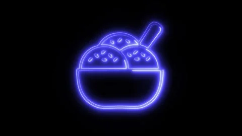 Glowing Ice Cream Cup Icon in HD Video Neon Animation Stock Footage 304556375