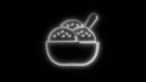 Glowing Ice Cream Cup Icon in HD Video Neon Animation Stock Footage 304556376