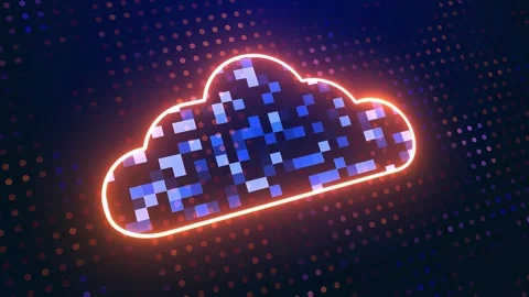 Glowing icon of cloud technology with flickering matrix data Stock Footage 296630106