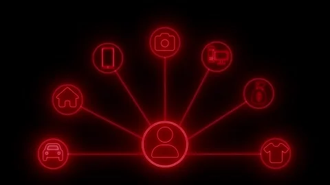 Glowing Icons Connected to Central User Symbol Animation Vídeo Stock 317117588
