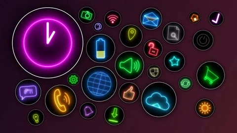 Glowing Icons Set Stock Footage 71126323