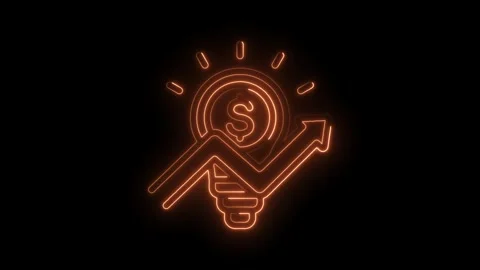 Glowing idea dollar sign and growing arrow concept on black background Stock Footage 346004447