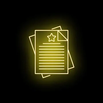 Glowing important document with star icon neon light Stock Illustration