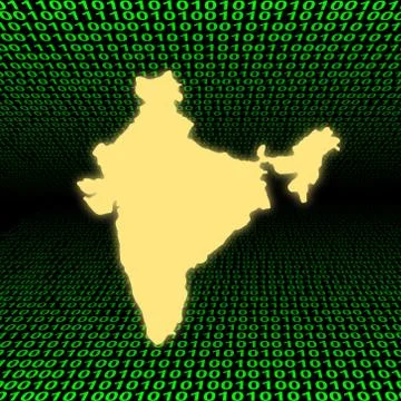 Glowing India map over green binary code illustration Stock Illustration