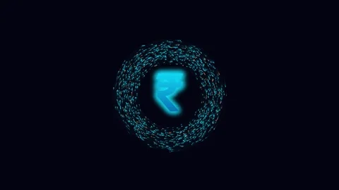Glowing indian rupee symbol surrounded by dynamic digital particles in dark.. Stock Footage 342784463