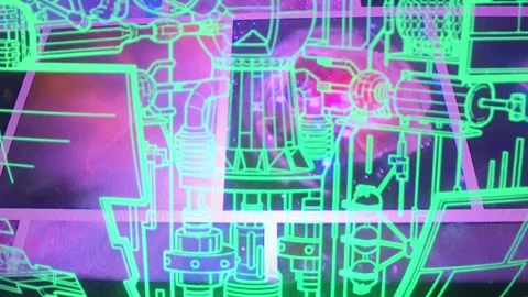 Glowing industry tech overlay on space nebula video background Видео 321460073