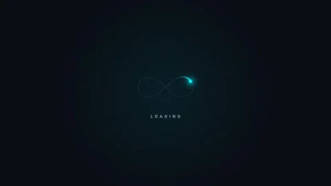 Glowing infinity loop loading screen with particle trail, dark theme UI Stock Footage 340186155