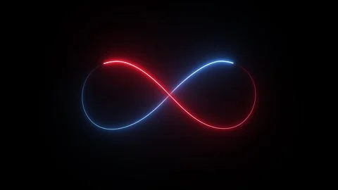 Glowing infinity symbol in red and blue neon light seamless looping animation Stock Footage 334807805