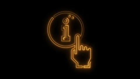 Glowing information icon with hand pointer neon light animation on black ba.. Stock Footage 312329211