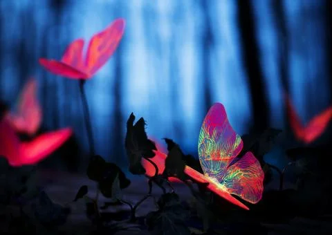 Glowing insects in the night forest Stock Photos